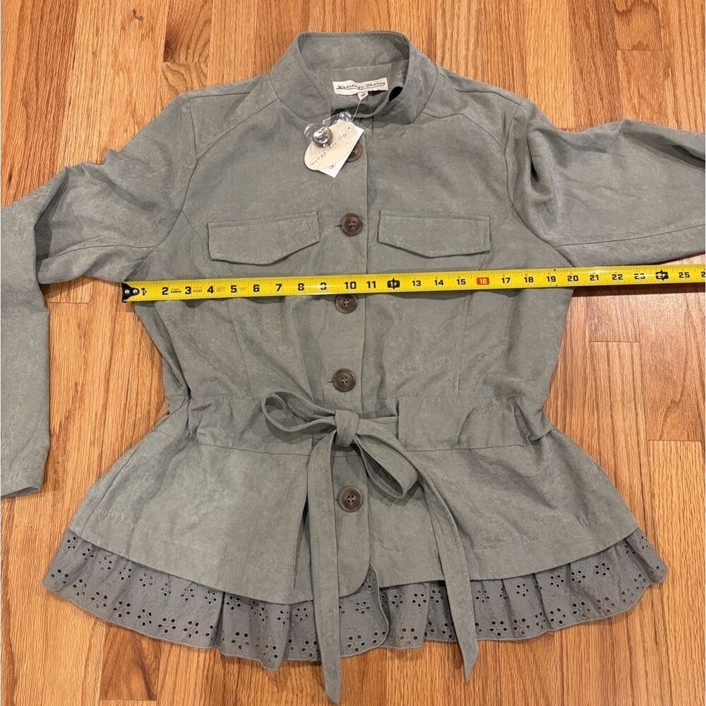 Heritage Charm Jacket Womens Size L Eyelet Ruffle Lace Boho Sage Green Artsy NWT - Picture 6 of 11